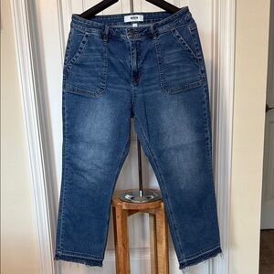 Mica Blue Denim Cropped Jeans | Wide Leg | Size 31 | Raw Hem
